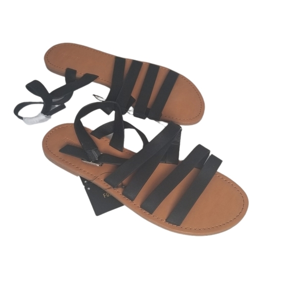 Forever 21 Faux Leather Ankle Wrap Black Gladiator Style Sandals Size 9. - Picture 2 of 7